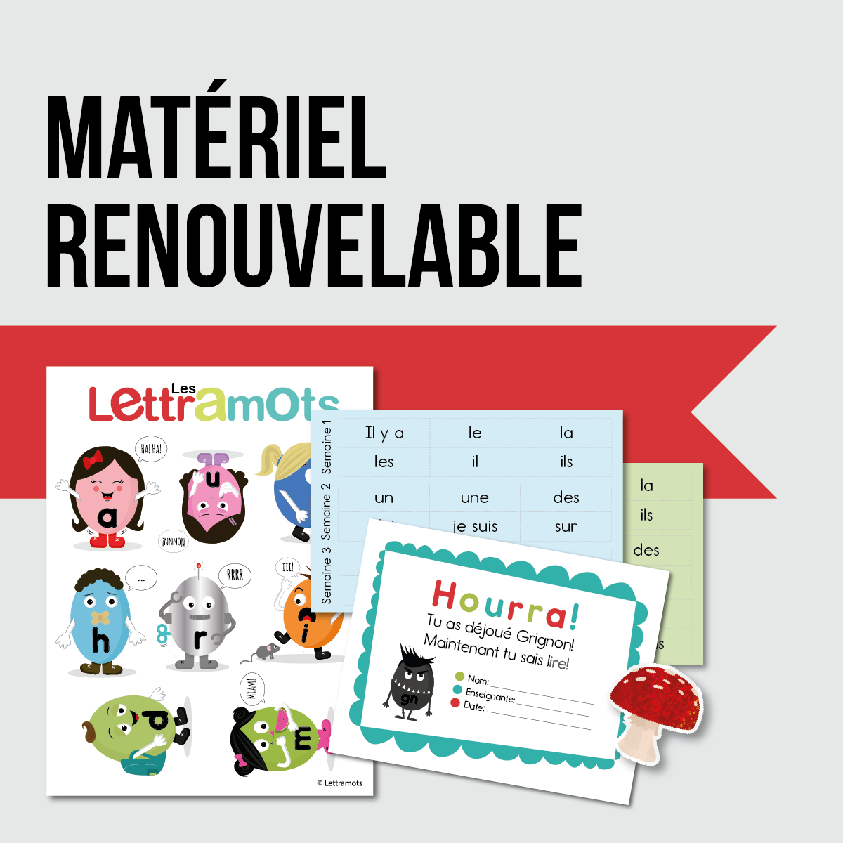 Matériel de classe motivant qui est particulier à chaque enfant (certificats, mots-étiquettes, images de personnages et autres ressources pratiques).